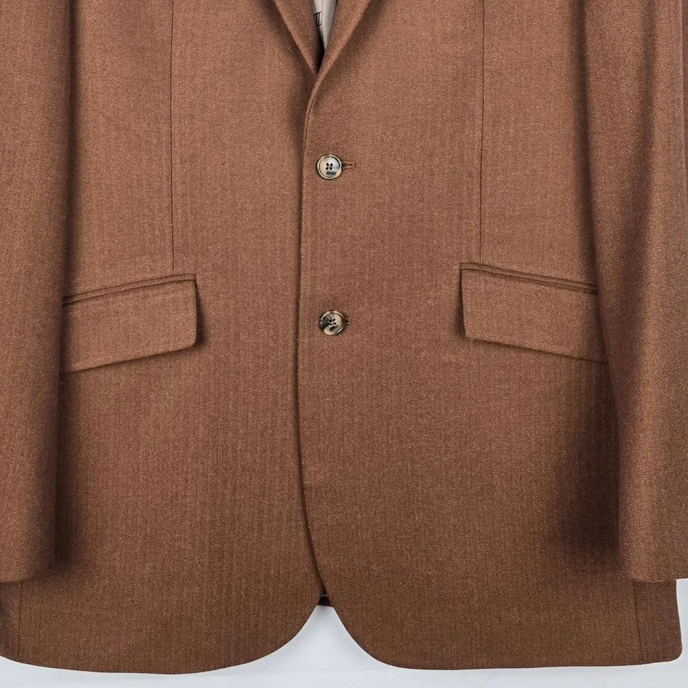 Joseph‎ Abboud Blazer Mens 42L Brown Herringbone Sport Coat Elbow Patches